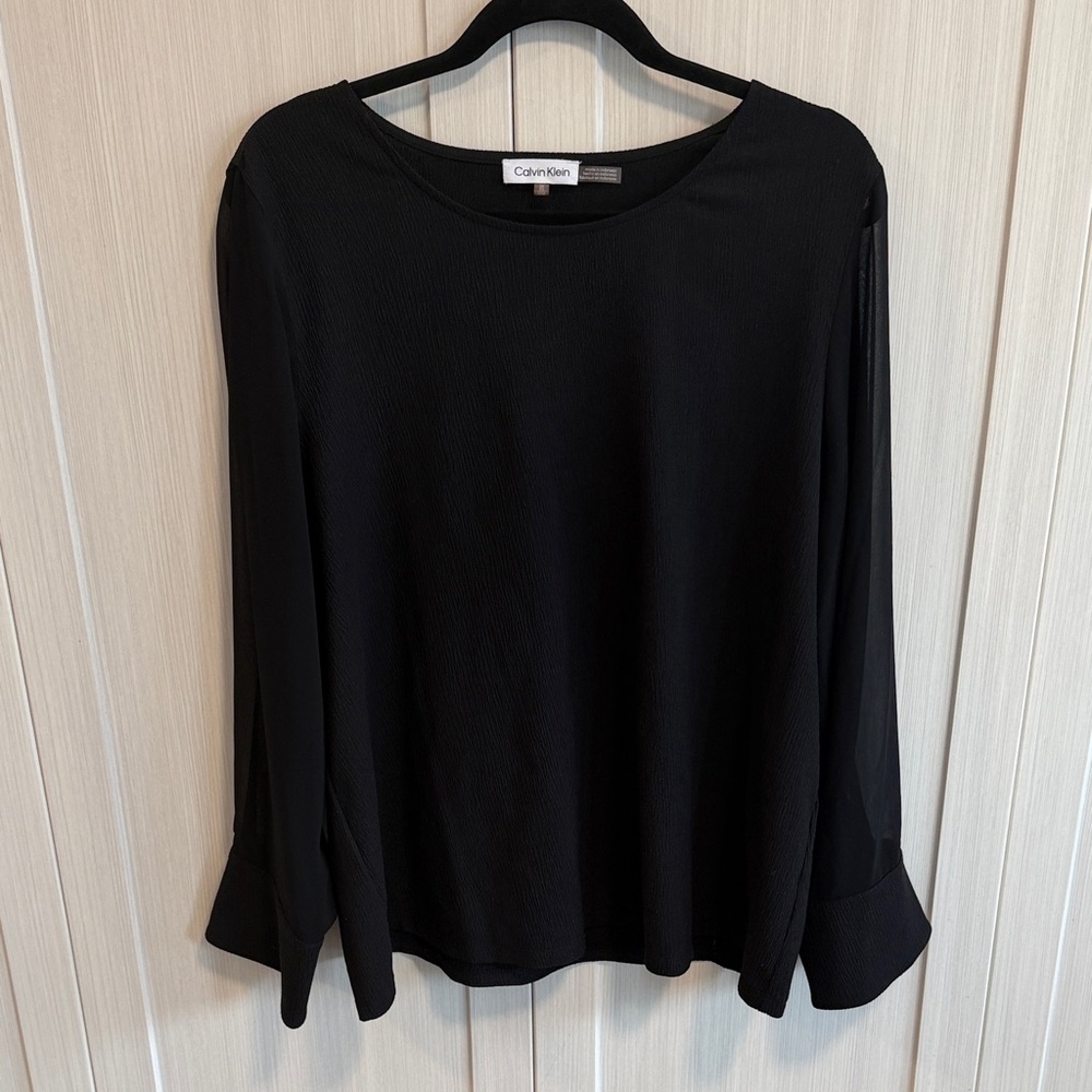 Calvin Klein Black Long-Sleeve Round-Neck Blouse